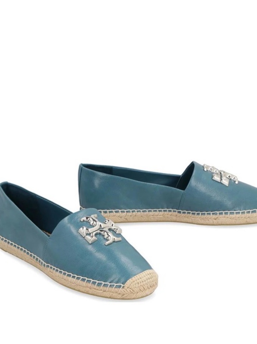 Tory Burch Teal Leather Espadrille Loafers with Logo Hardware
